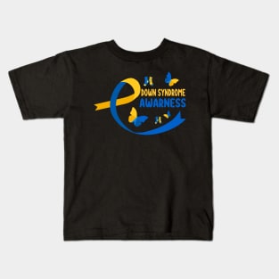 World Down Syndrome Socks T21 Blue And Yellow Ribbon Kids T-Shirt